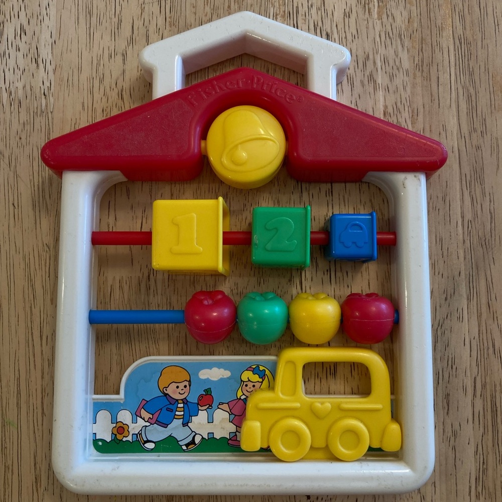 Fisher-Price Red and Yellow Vintage Learning Toy with Shapes and Colors